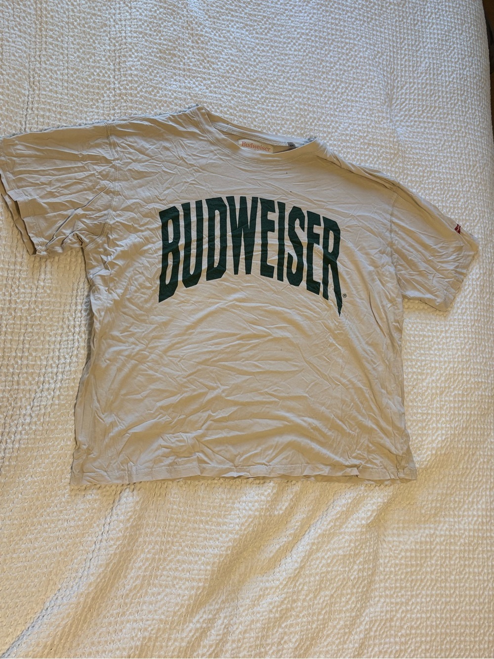 PacSun Budweiser Tee in Beige with Coral Logo